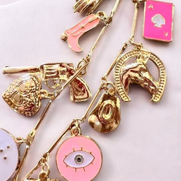 Gold and Pink toned Cowboy Charm necklace - Picture 12 of 17